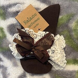 *NEW* Kawaii Lolita Kaleco Brown Lace Bow Socks